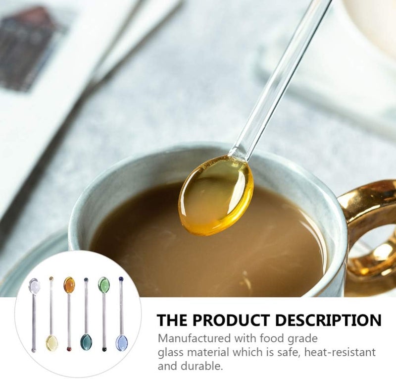 DOITOOL 6Pcs Glass Spoons Coffee Mixing Spoons, Glass Stirring Rod Teaspoons Stirring Spoons for Salt Sugar Tea Coffee Cocktail Cold Ice Cream Drink Party - Image 5